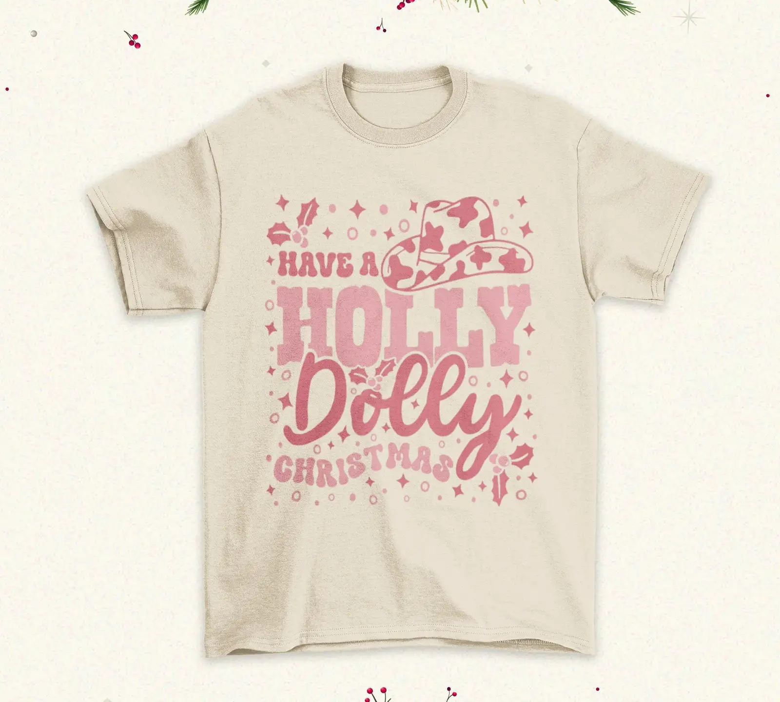 Typo Holly Christmas T Shirt Cowboy Western Sweater Jolly Retro Dolly Parton Howdy Santa