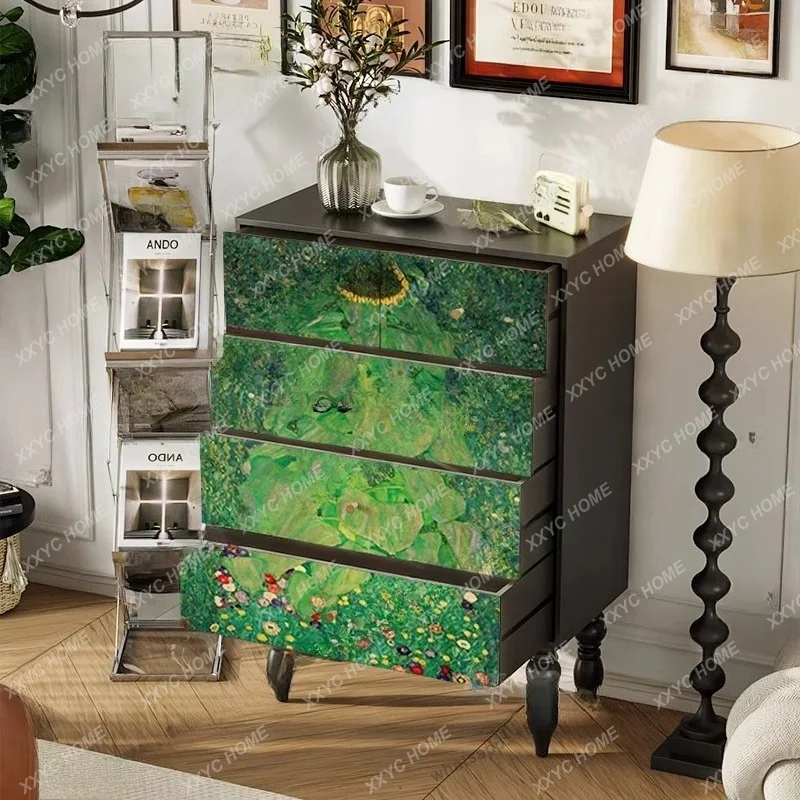 X solid wood chest of drawers sunflower art painting storage high-end decorative cabinet