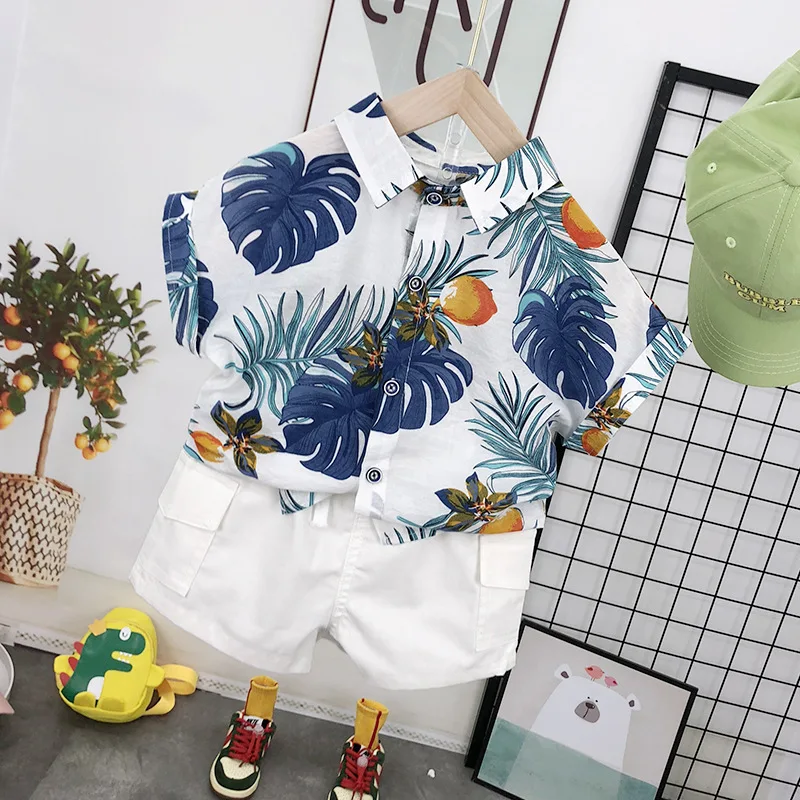 

2024 Summer Girls Casual Beach Cotton Suit Baby Kids Children Clothing Set Blouse+ Shorts