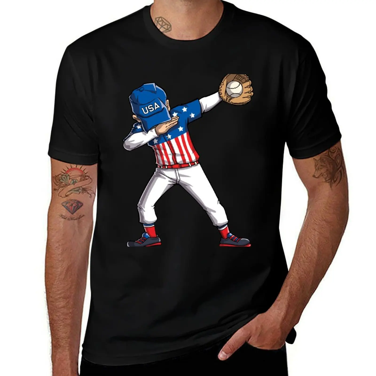 Baseball Dabbing T Shirt USA Merica 4th of July Dab Dance T-Shirt Moisture Wicking Quick Dry Tee