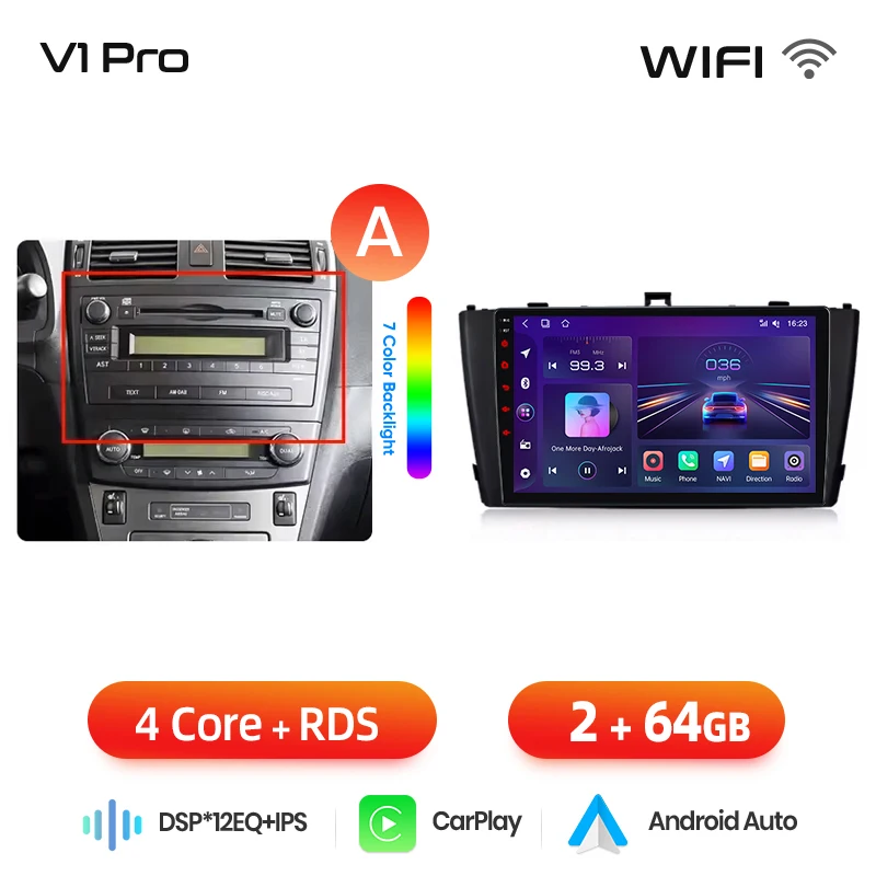 Junsun draadloze CarPlay Android Auto autoradio voor Toyota Avensis Mk3 (T270) 2009-2018 met ingebouwde koelventilator, Android GPS navigatie, multimediaspeler, WiFi, DSP, RDS, BT, SWC, IPS