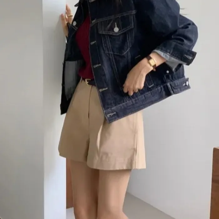 Korean Style Retro Denim Jacket Women's Loose Shoulder Short Workwear Outerwear Cotton Casual Fashion Autumn Season