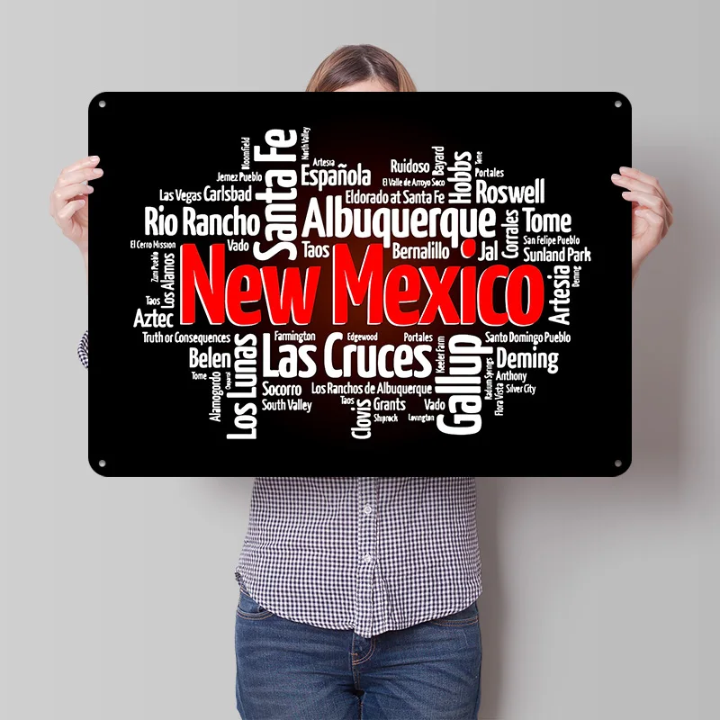New Mexico Personalized 3D Textured Metal Poster Wall Art Vintage Tin Signs for Luxury Decoration Home Decor Items Wand Deko