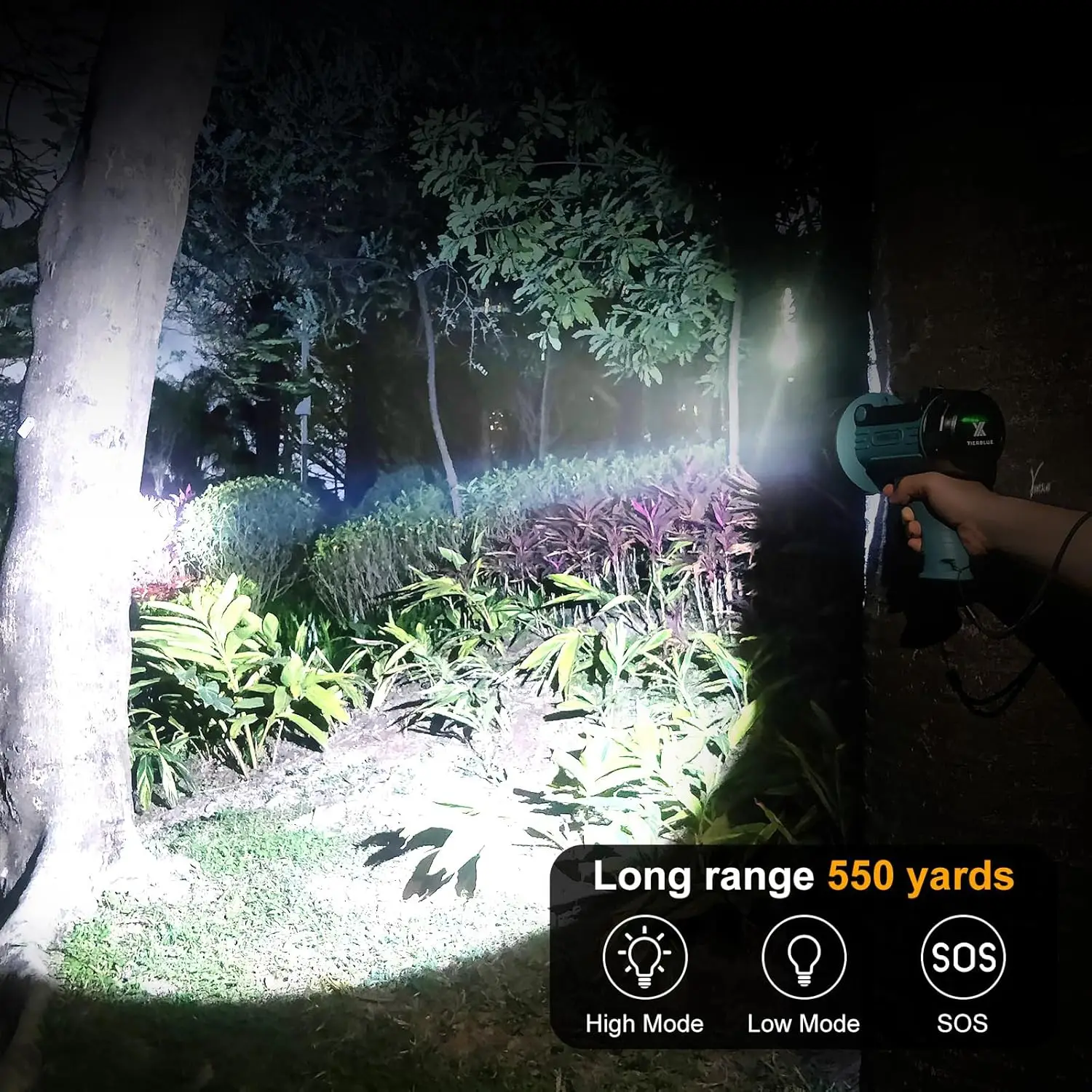 Rechargeable Spotlight Flashlight with 1000000 Lumen LED, IP67 Waterproof, Long Runtime, and Foldable Stand