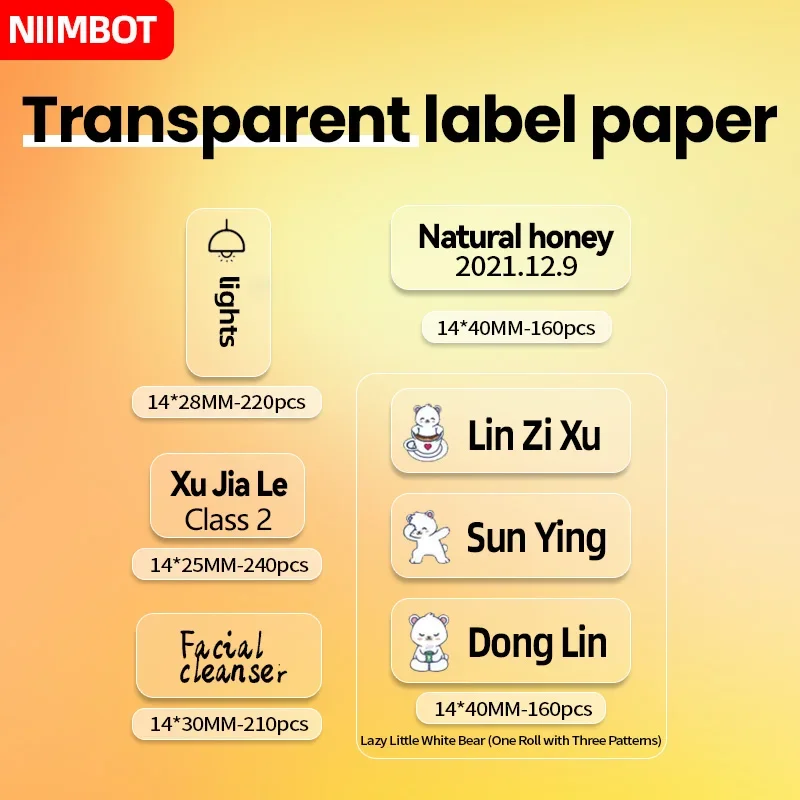 Niimbot เครื่องติดฉลากโปร่งใสสติกเกอร์กันน้ำป้ายกระบอกน้ำลายการ์ตูน D110/D11/D101/H1