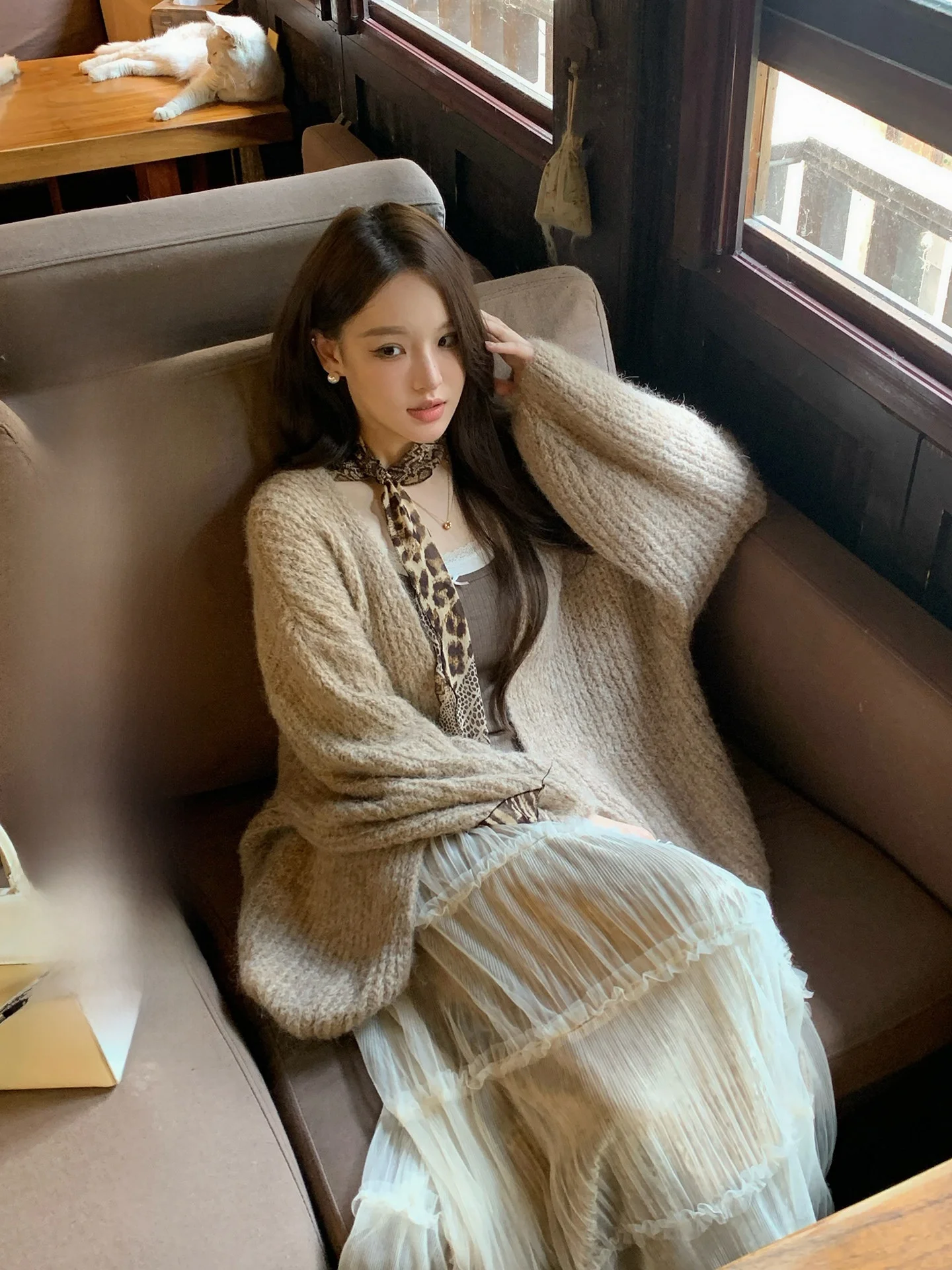 

Soft NORA STUDIO Lazy Sle Knitted Sweater Coat Loose Fit Cozy Wool Blend Thi Yarn Mouton Simulation Autumn Faion Women'...