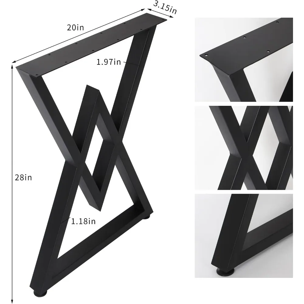 Kaki Meja Logam Industri Tugas Berat, Tinggi 28, Lebar 19.7, Kaki Furnitur Hitam Modern untuk Meja Kokoh