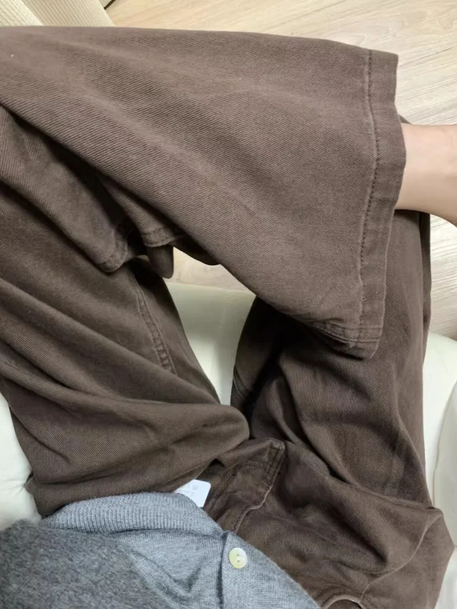 بنطلون جينز نسائي عالي الخصر وواسع الساق كاجوال مستقيم من قماش الدنيم للخريف والشتاء فضفاض مناسب بطول الأرض للأشخاص القصيرين