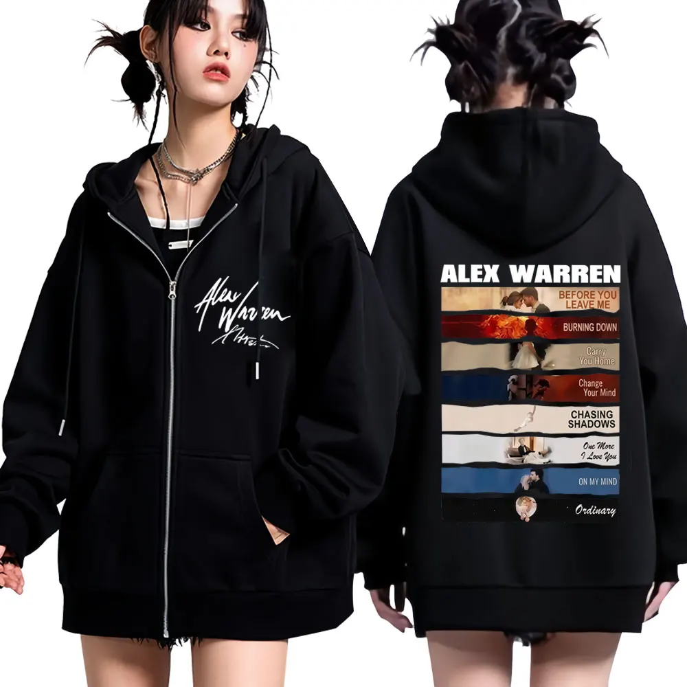 

Singer Alex Warren 2026 Tour Print Zip Up Hoodie Men Women Fashion Sweatshirts Loose Casual Gothic Punk Oversized Zipper Jacket