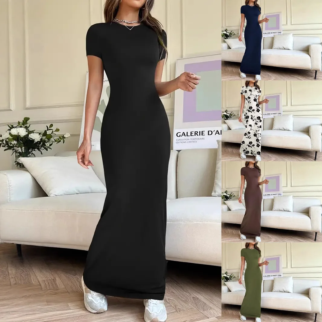 

New Women's Clothing 2026 Spring-summer Solid Color Elegant Slim-fit Short-sleeve Dress