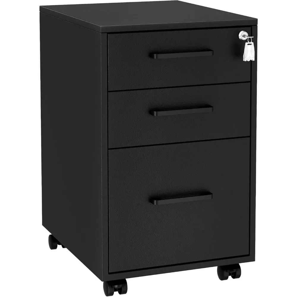 File Cabinet, Office Filing Cabinet with Lock, Pre-Assembled Except Wheels and Handles, for A4, Legal, Letter Sized Documents