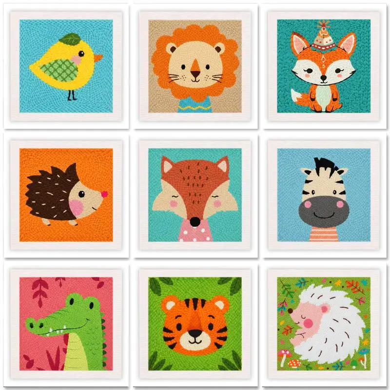 

Cartoon Pattern Punch Needle Starter Kits For Beginner 25x25cm Easy Punch Needle Embroidery Kit With Frame Craft Needlework Gift