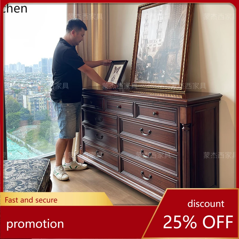 

HT retro all solid wood walnut nine chest cabinet living room master bedroom bed head and tail locker