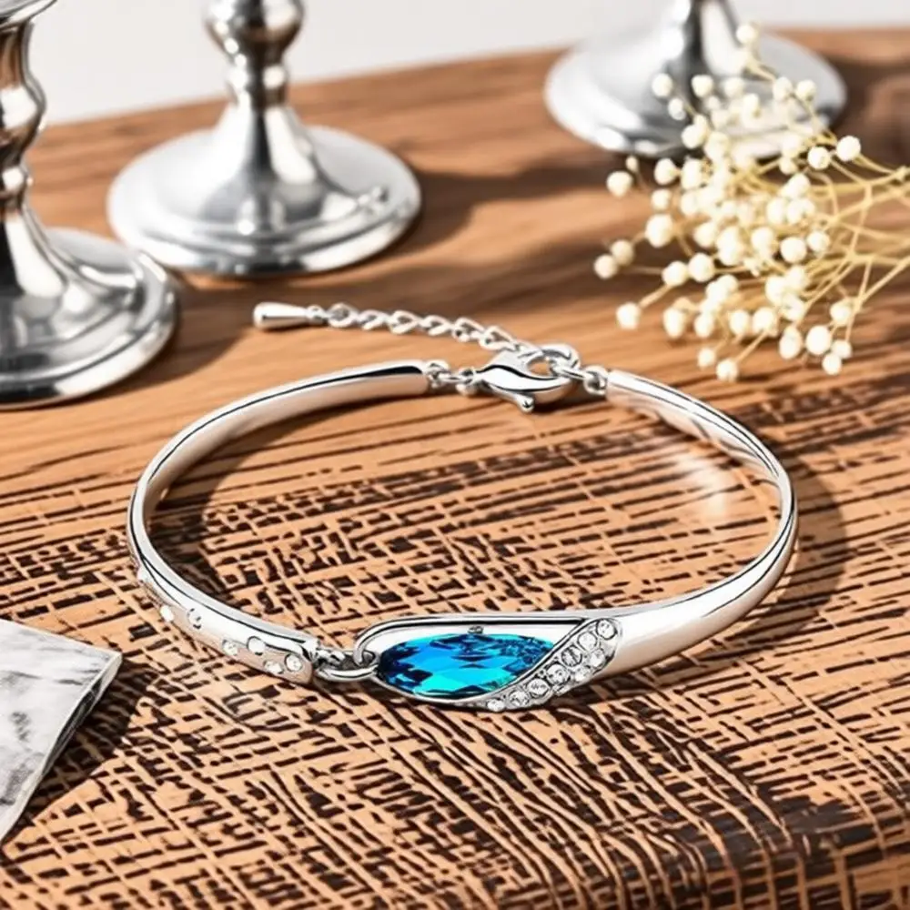 

Браслеты из стерлингового серебра 925 пробы с геометрическим узором, синими кристаллами и цирконами, регулируемые, для женщин и девушек, для свадьбы, вечеринки, модные ювелирные украшения, подарки