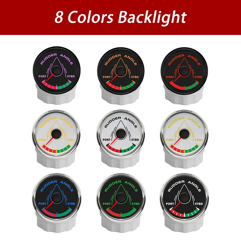 Popular Marine 52mm Rudder Angle Gauge Indicator Meter 0-190ohm with 8 Colors Backlight for Boat Yacht Vessel 9-32V