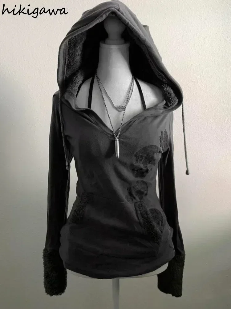 2024 Ropa Mujer Lamm Wolle Mit Kapuze Sweatshirts Frauen Kleidung Langarm Drucken Schlanke Taille Hoodie Y2k Tops Casual Mode Hoodies