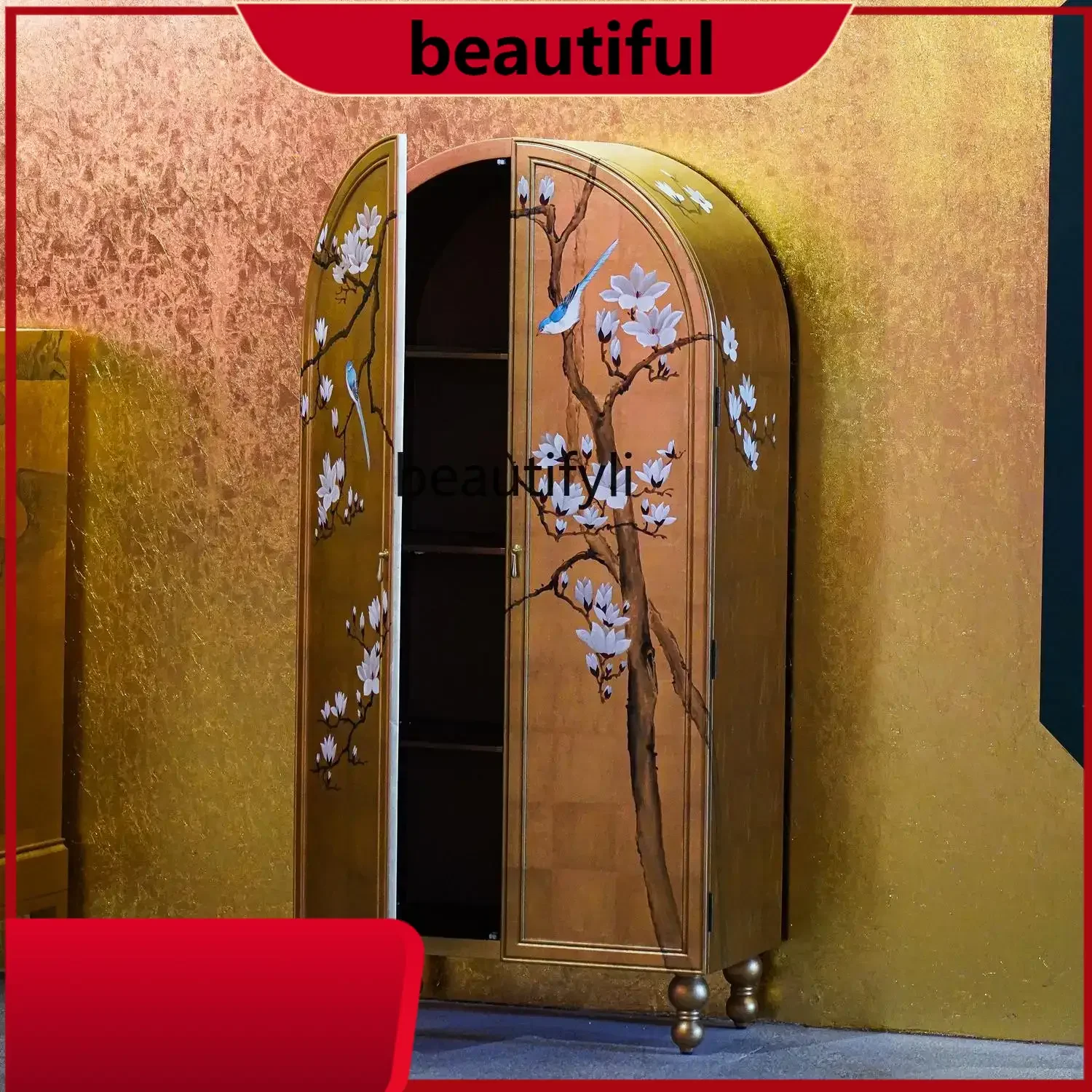 

New Chinese style painted gold foil partition cabinet curved entrance cabinet H
