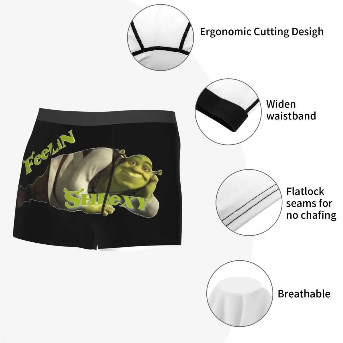 Men Feelin Shrexy Meme Boxer Briefs Shorts Panties Mid Waist Underwear Humor Shreks Homme Printed S-XXL Underpants