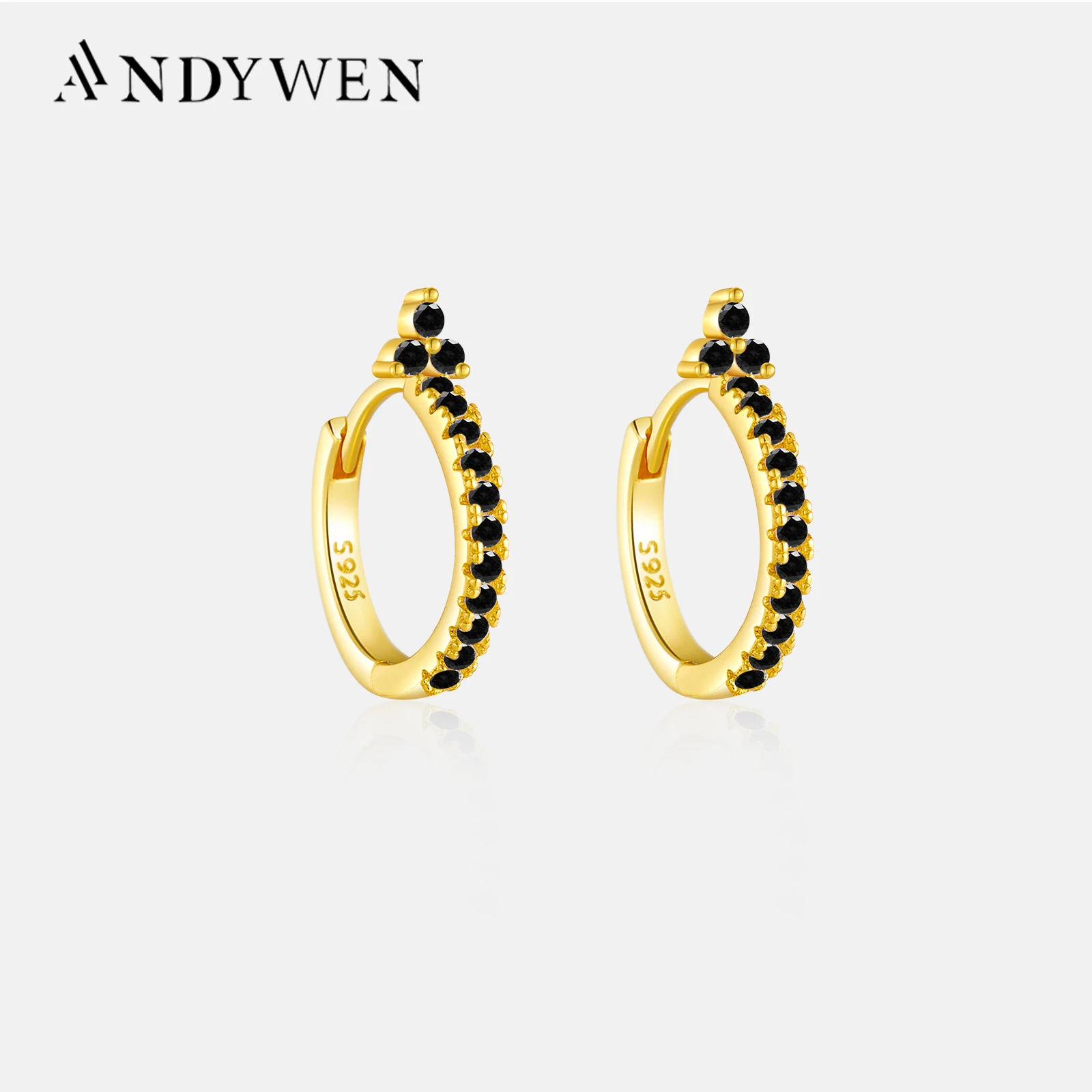 ANDYWEN 100% 925 Sterling Silver Blue Hoops Earring Clips Piercing Women Luxury Jewelry 2022 Wedding Crytal Round Jewels