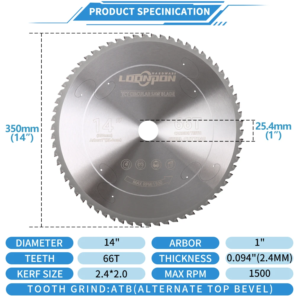 Loonpon Metalltrennscheibe 185/254/355 mm Hartmetall-Kreissägeblatt für Stahl, Eisen, Aluminium, Metallschneideblatt – Detail 8