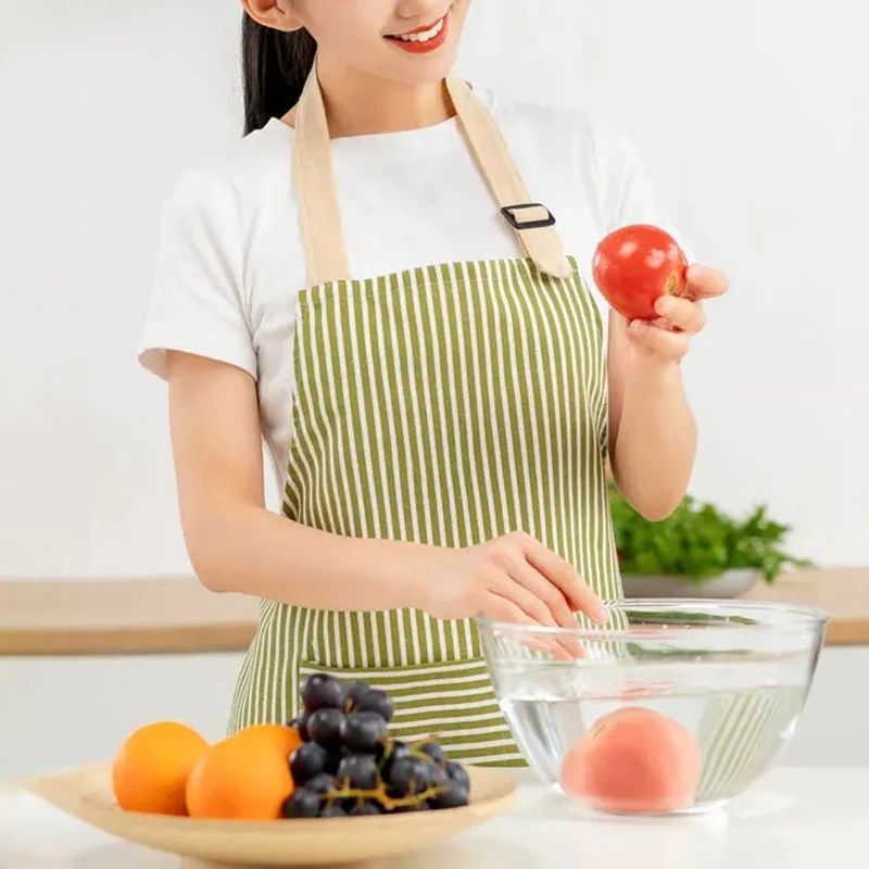 Linen Striped Apron Household Sleeveless Hanging Neck Adjustable Elasticity Kitchen Cooking Gardening Japanese Style Apron New