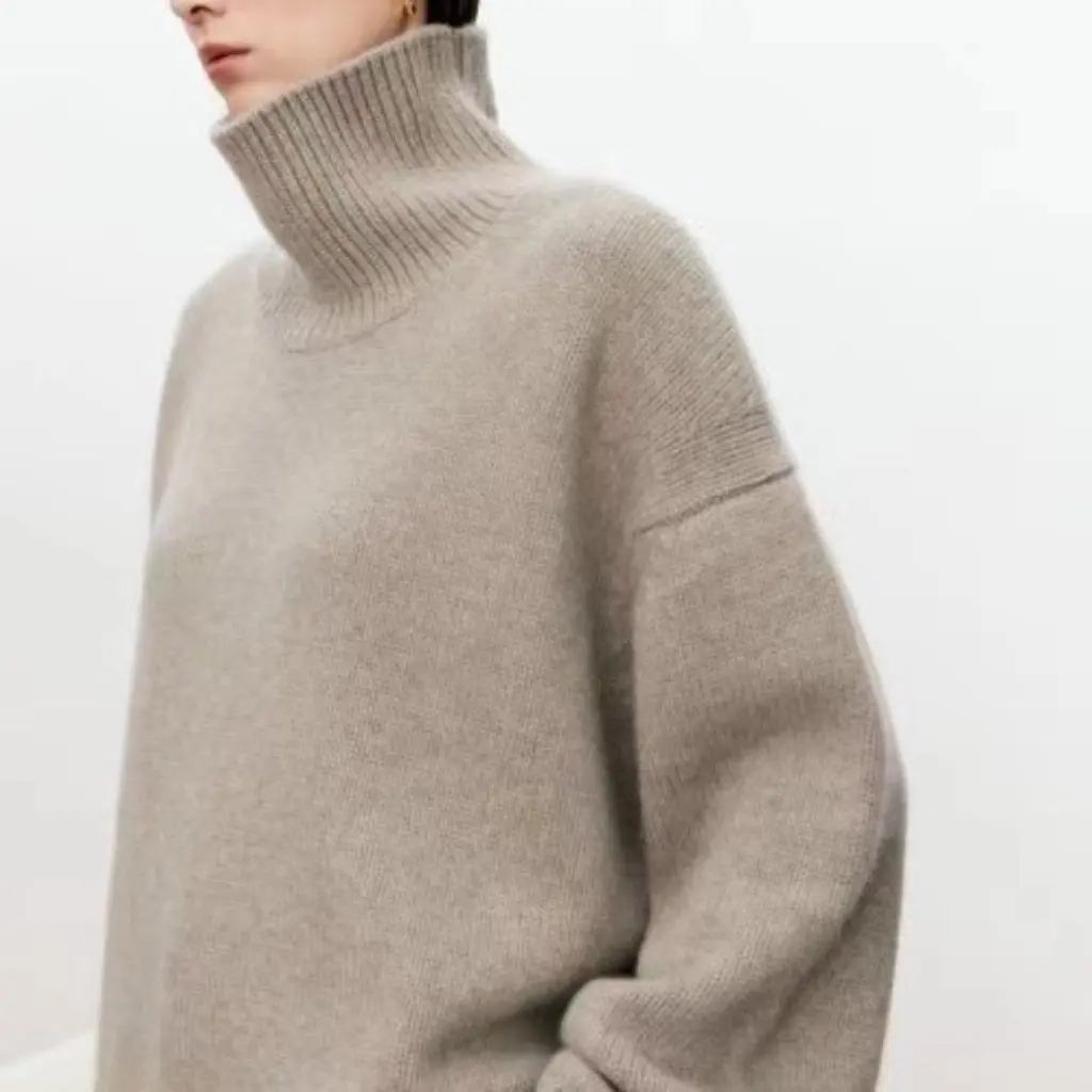 

Кашемировый свитер больших размеров, осень-зима, утолщенная вязаная водолазка, свободный пуловер в ленивом стиле, внутренняя верхняя одежда для женщин