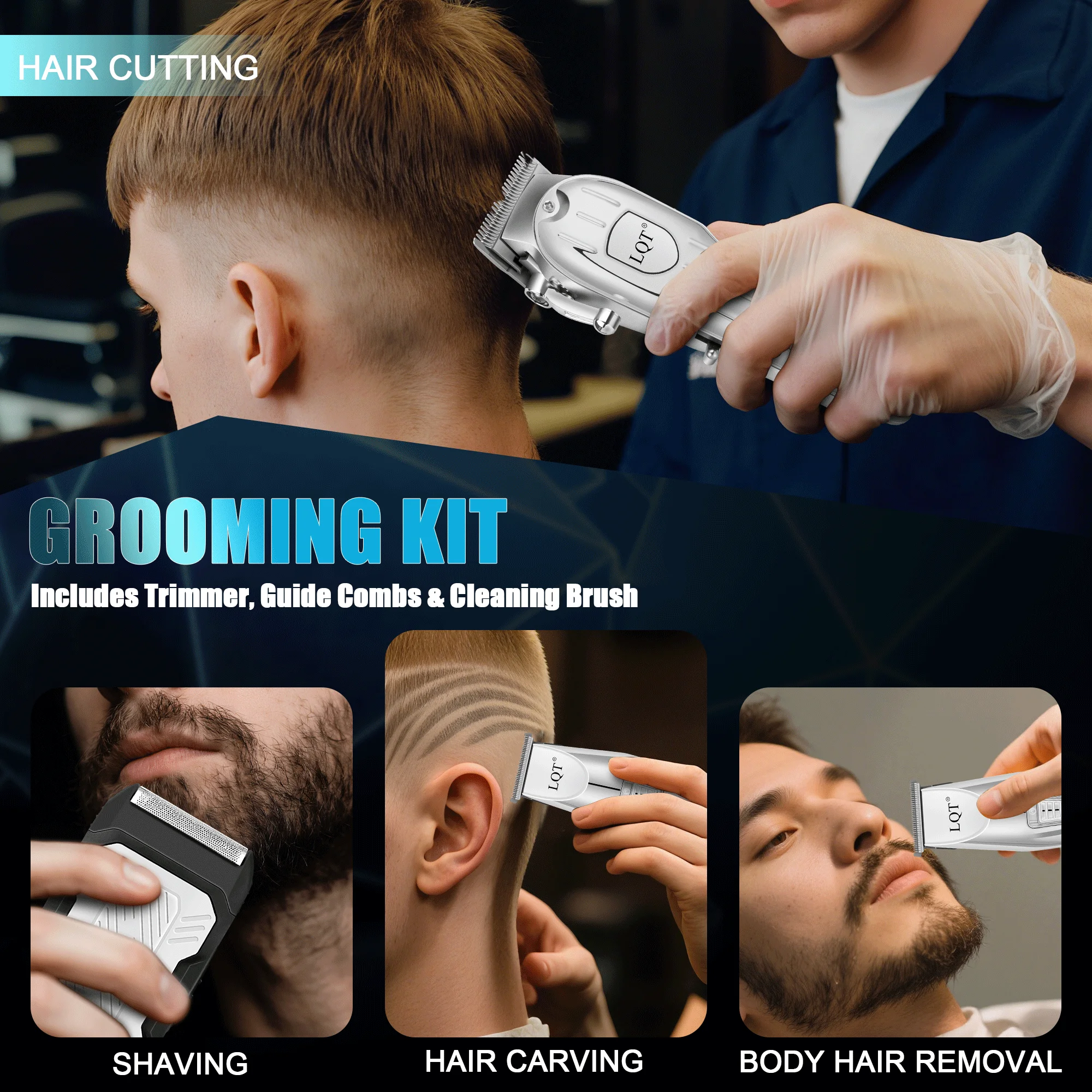 LQT 3Pcs Barber Hair Kit LCD Display Hair Clipper T Outline Trimmer Electric Razor Complete Styling Accessories For Barbershop