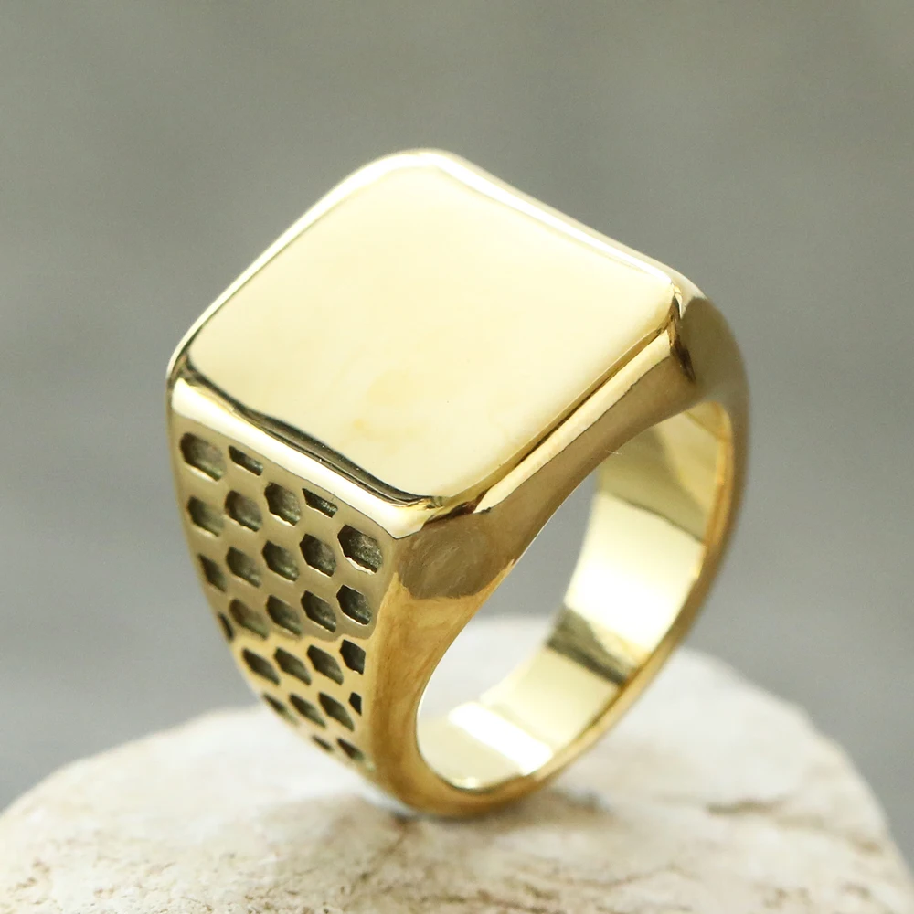 Neuer Retro Geometrischer Quadratischer Ring Mode Titan-Stahl Schmuck für Männer & Frauen Trendiges Finger-Accessoire – Detail 8