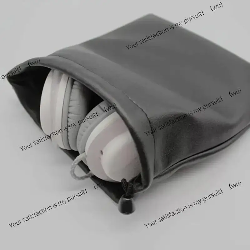 1Pc Draw String Bag Headphone Bags Durable Black Dust-proof Drawstring Bag PU Leather Headset Bag Durable Multi Purpose Storage