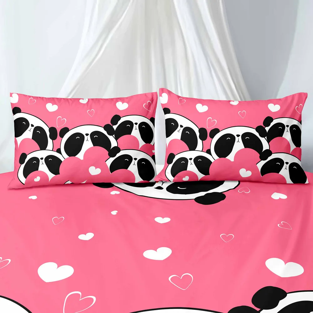 US Twin 173x218cm Pink Bedding Set Cute Panda Girls Bedding Duvet Cover Set with 1pc Pillowcase Lovers Bed Set (NO SHEET)