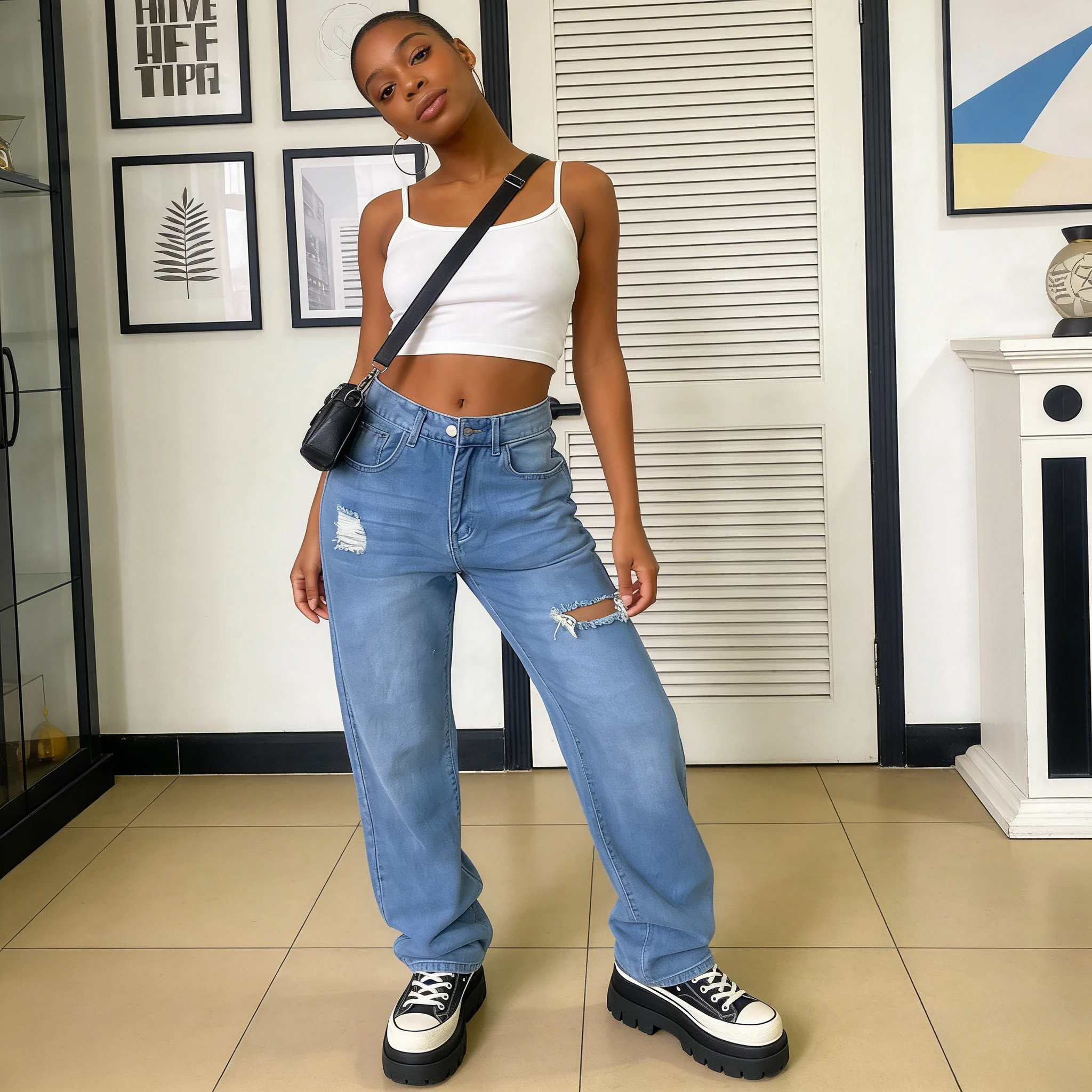 Y2K Jeans Women Denim Pant Wide Leg Long Pants Hole High Waist Straight Trousers Streetwear Work Splice 2026 Spring Summer  Punk