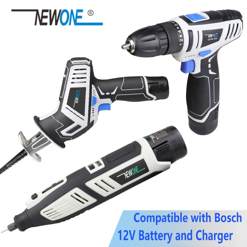 NEWONE 12V Grinding and Polish Electric Rotary Tool 2-Speed Drill Reiprocating saw compatible with Bosc\'h battery charger Combo