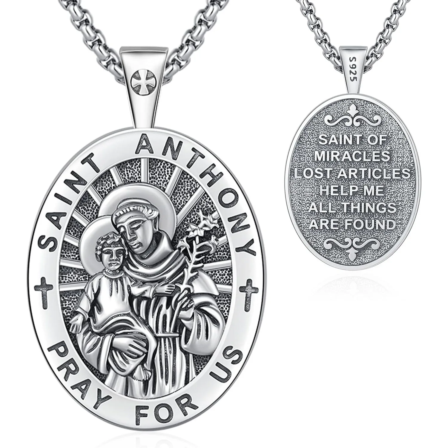 

Saint Anthony Necklace for Men 925 Sterling Silver Saint Anthony Pendant Necklace Protection Amulet Jewelry for Expressing Love