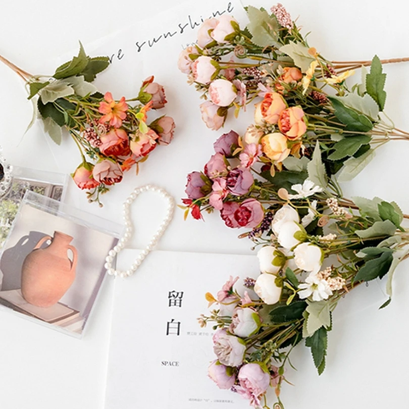 

1PC Silk Artificial Flowers Tea Bud Peony Wreath Wedding Bride Bouquet Home Room Garden Garland Ornament Birthday Diy Gift Decor