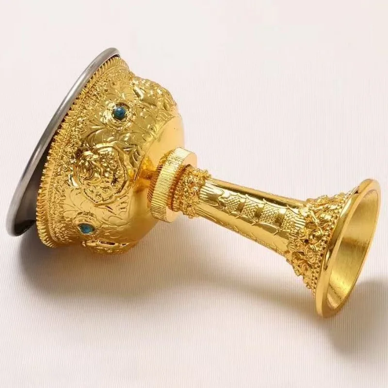 Buddhism Guardian Manza Inlaid Gem Tibetan Alloy ,2 Layer Tantric Altars Holy Water Cup Plate Ornament,Buddhist Item Religious