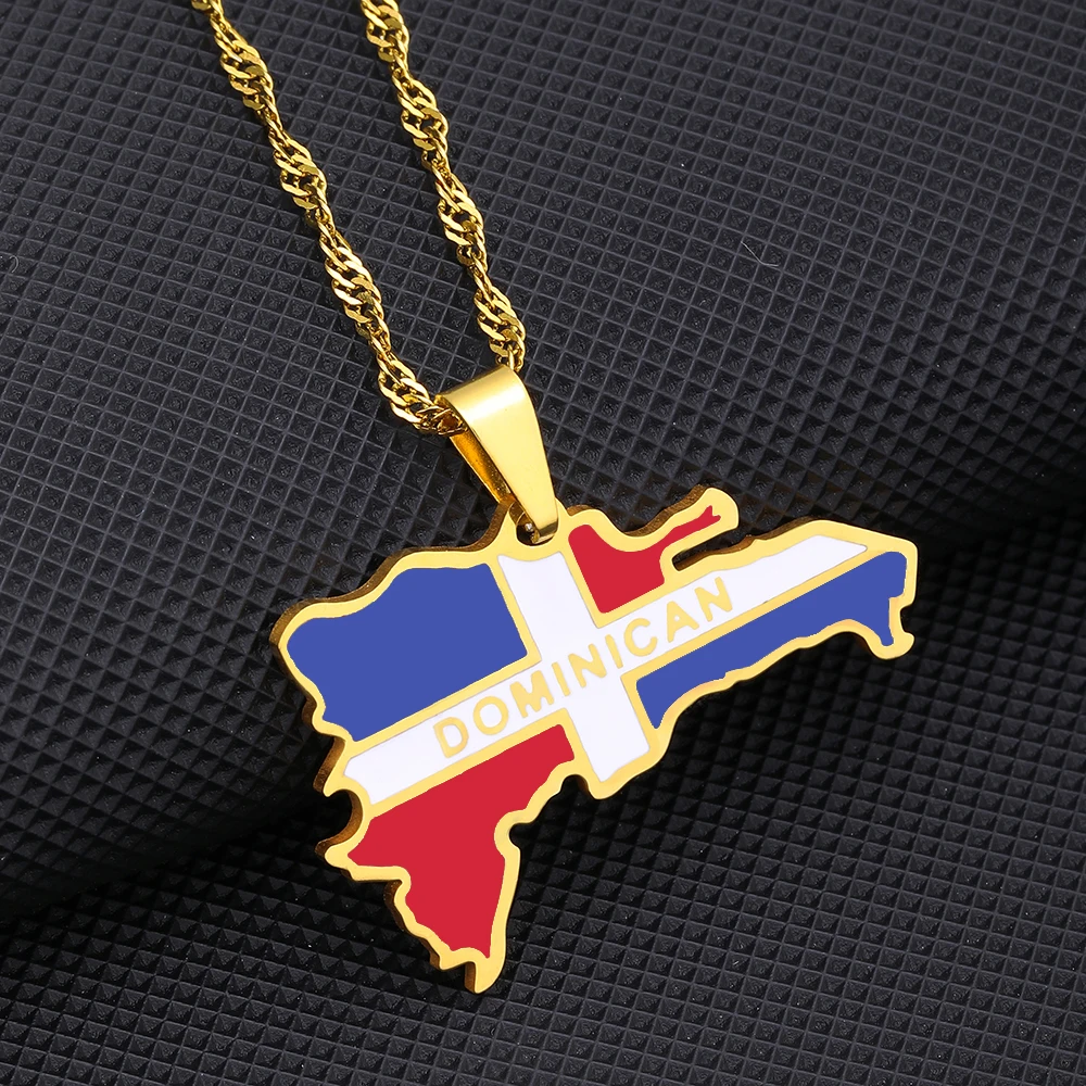 Fashion República Dominicana Map Flag Pendnat Necklace Stainless Steel Men Women Maps Jewelry Gift