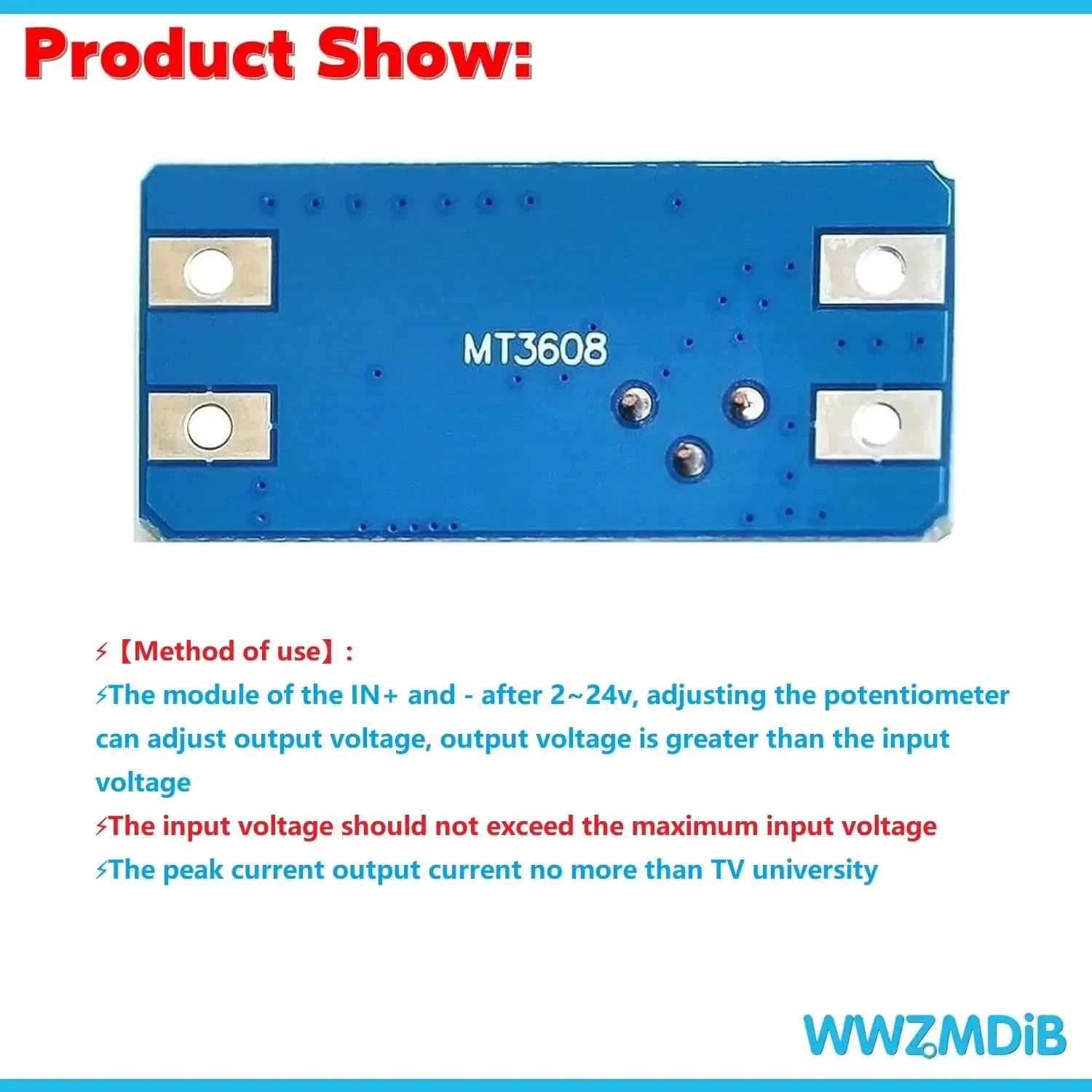 MT3608 DC-DC Adjustable Boost Module 2A  Boost Step up Converter Module 2V-24V to 5V 9V 12V 28V Power Module Booster