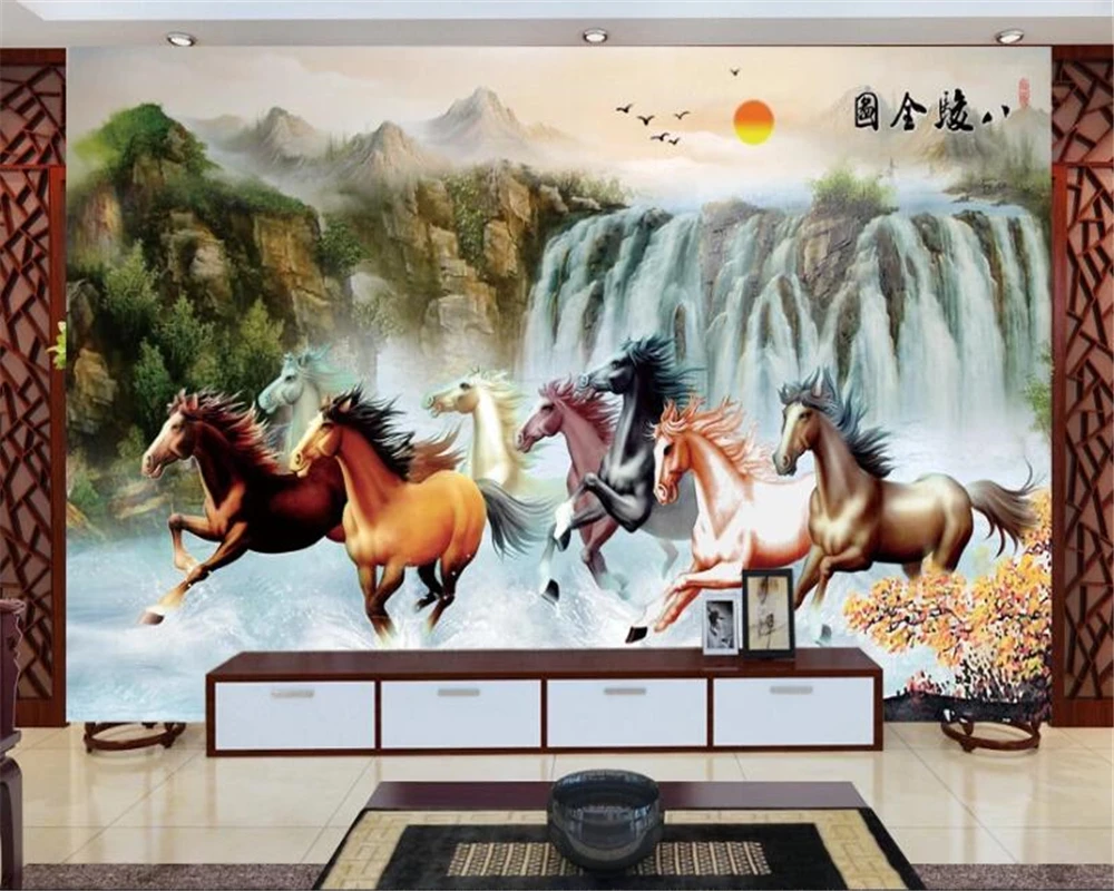 

Custom wallpaper 3d mural living room TV background wall HD Zhongtang painting eight Jun full map restaurant hotel 3d wallpaper