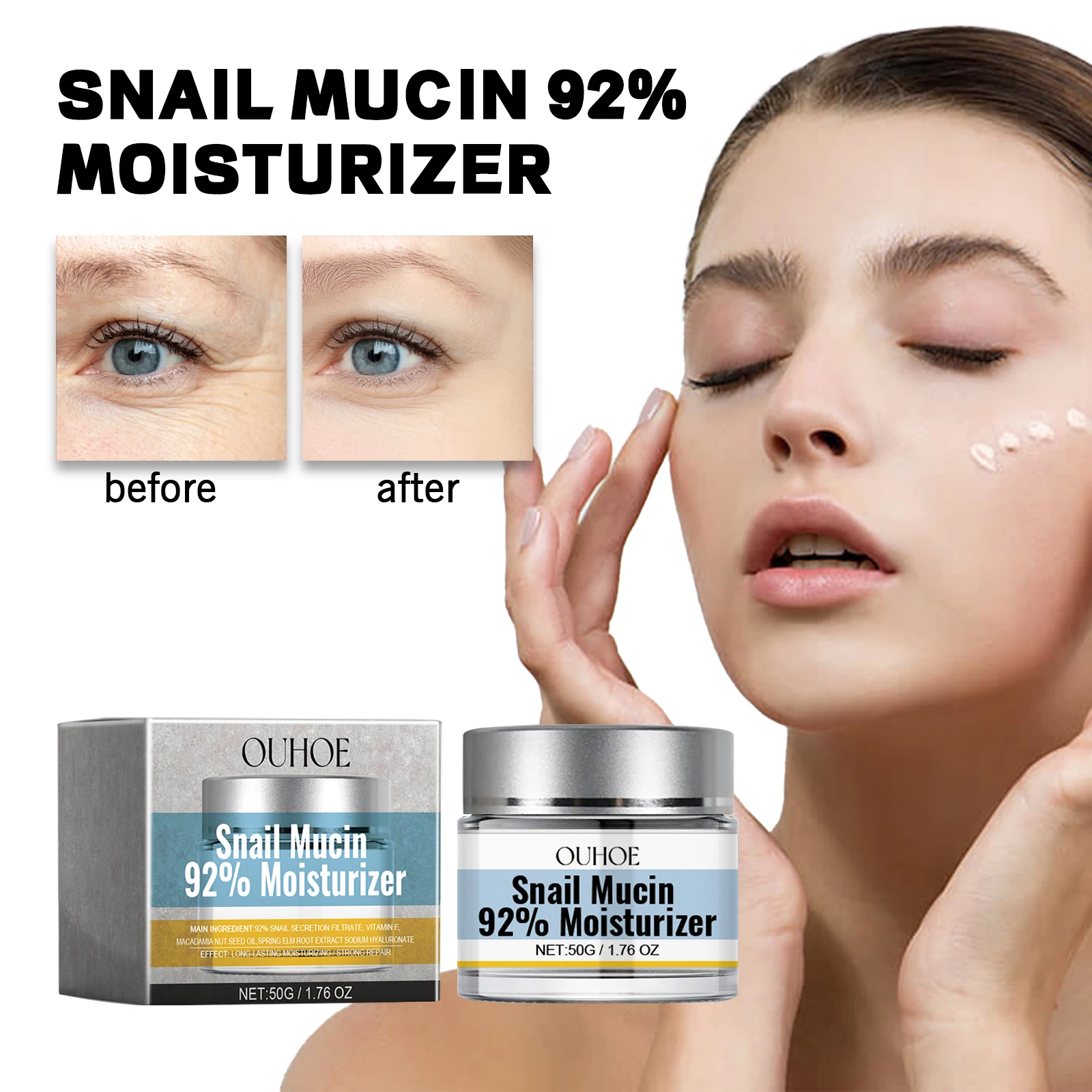 Snail Mucin 92 Moisturizer Refreshing Hydra Whitening Repair Facial dry Skin Reduce Dullness Firming and Elastic Skincare Cream