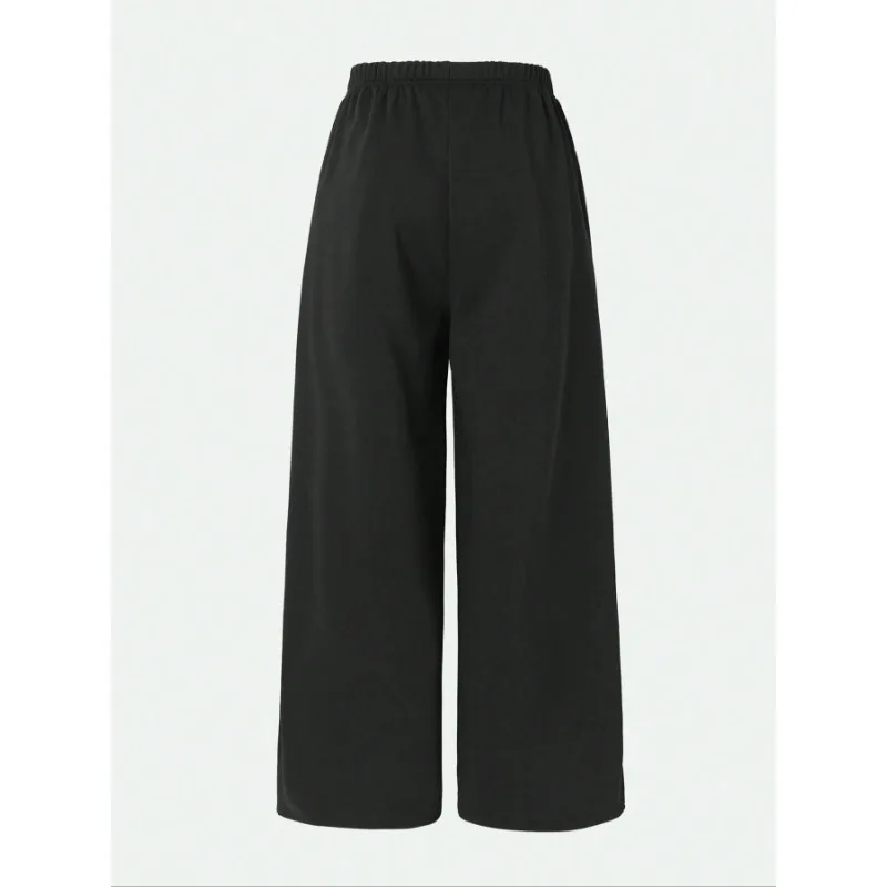 حجم كبير 1XL-5XL النساء رياضي بنطال ذو قصة أرجل واسعة السيدات عادية رقيقة عالية الخصر مستقيم فضفاض ضيق عادية مريحة بنطلون