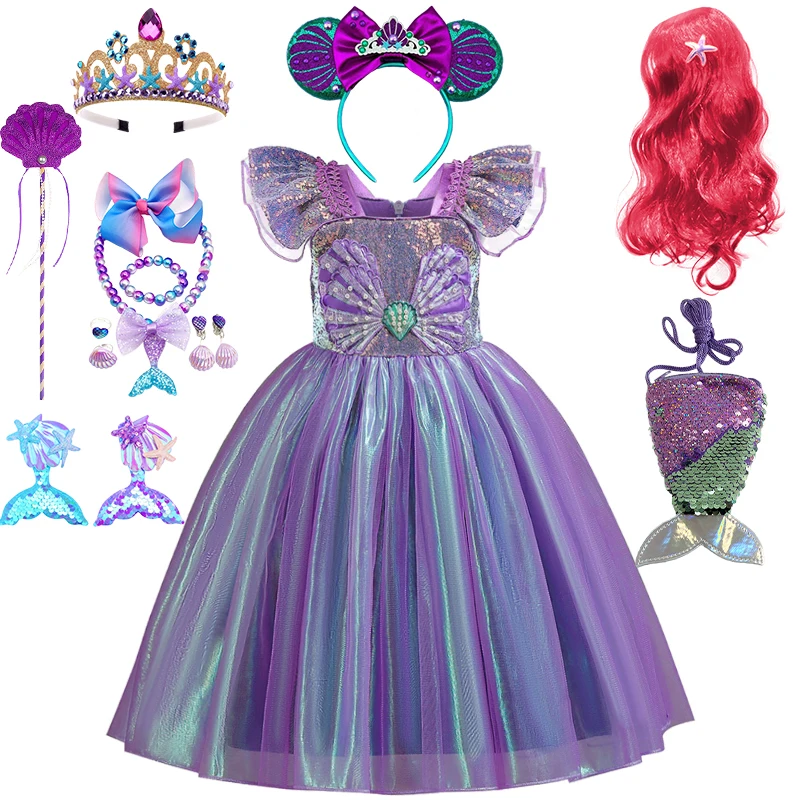 

Christmas Fantasia Little Girl Mermaid Costume Carnival Halloween Cosplay Fairy Princess Ariel Masquerade Birthday Party Dress