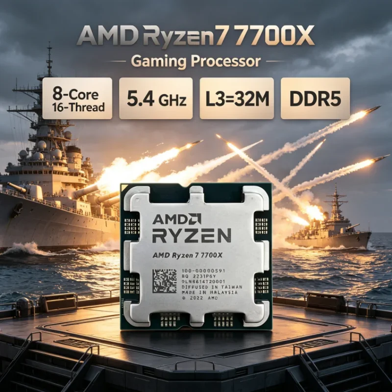 AMD Ryzen 7 7700X 8-Core 16-Thread Socket AM5 32MB L3 Gaming Processor 5nm DDR5 Unlocked Desktop Processor UP to 5.4GHz