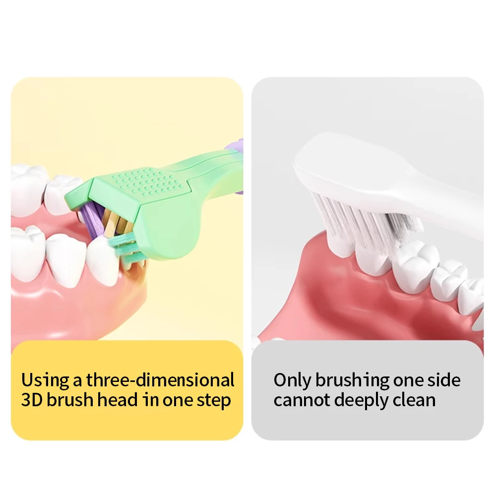 3D стерео трехсторонняя зубная щетка, ультратонкие мягкие волосы, Детские зубные щетки, скребок для языка, Глубокая очистка, уход за полостью рта, зубная щетка