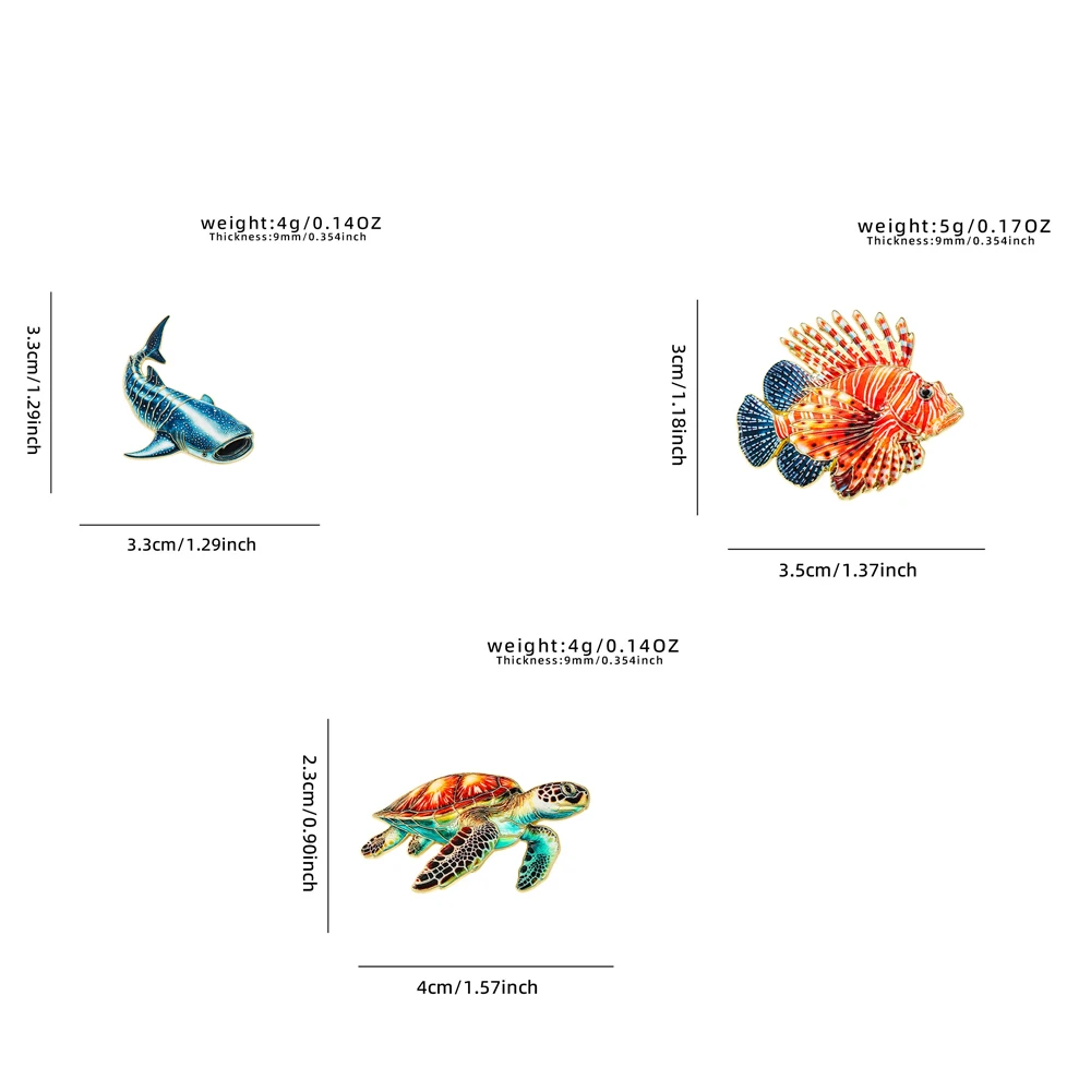 3Pcs Ocean Animal Enamel Pins Set Whale Shark Lionfish Sea Turtle Lapel Brooches for Bag And Clothing Decor - view 5