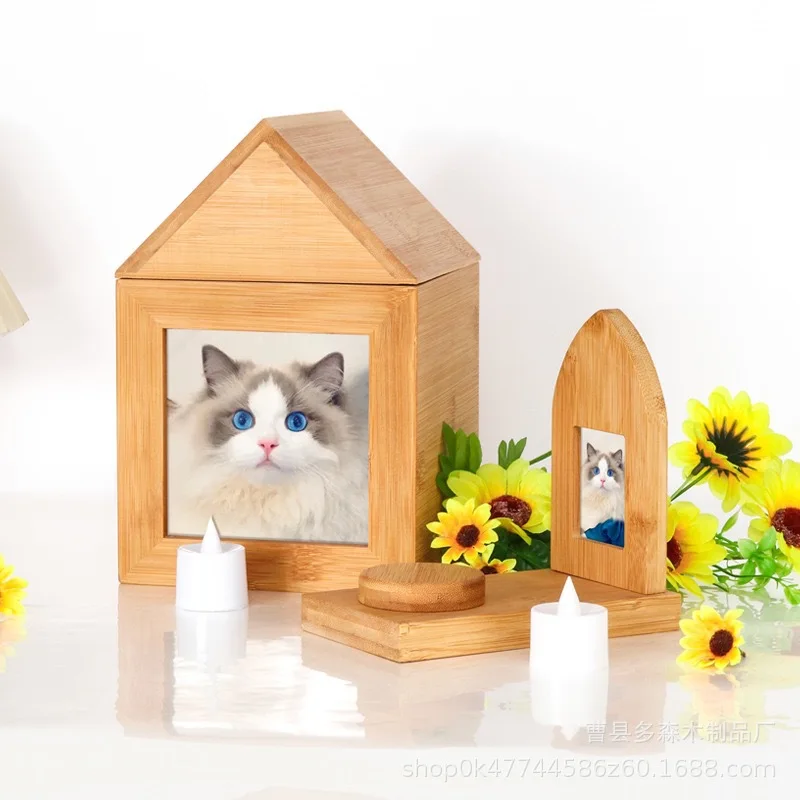 

Cross-border wooden pet urn with photo frame, pet memorial coffin, funeral candlestick, cat dog ashes storage box