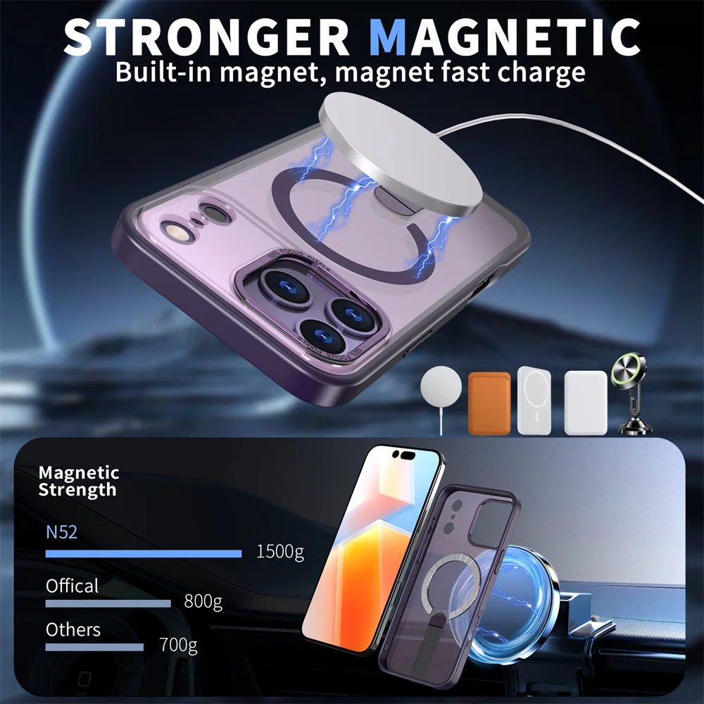 Luxuriöse Magsafe Metall-Klappständer Magnetische Handyhülle für iPhone 16 17 18 Pro Max Air 16e 14 15 Plus 13 12 11 Acryl-Cover – Detail 4
