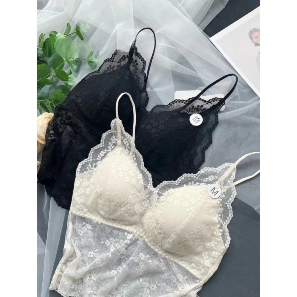 

Summer Women's Beautiful Back Vest Sling Thin Fixed 6250 Long Cup Lace Top without Steel Ring