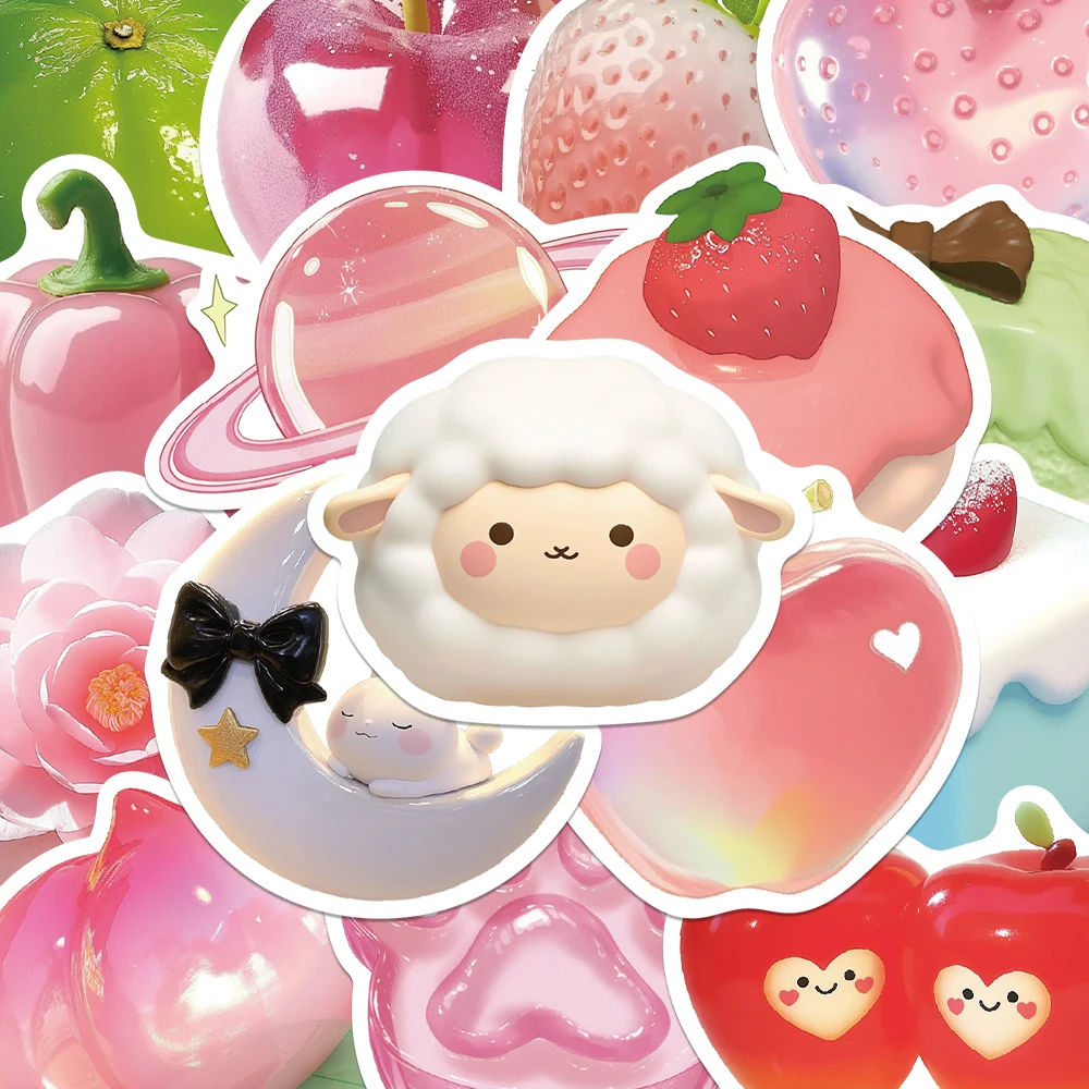 54 Uds. Pegatinas rosas con patrón 3D, calcomanía de dibujos animados de pastel, frutas y flores, cuaderno DIY, portátil, maleta para guitarra, nevera, pegatinas de regalos para adolescentes