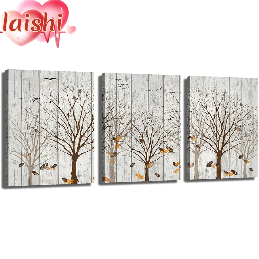 

3pcs doodle trees landscape round diamond painting kit animal cross stitch mosaic diamond embroidery home decor new year gift