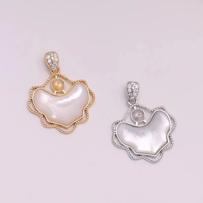 MeiBaPJ 6-7mm Natural Round Pearl Fashion Shell Heart Pendant Necklace 925 Sterling Silver Fine Wedding Jewelry for Women